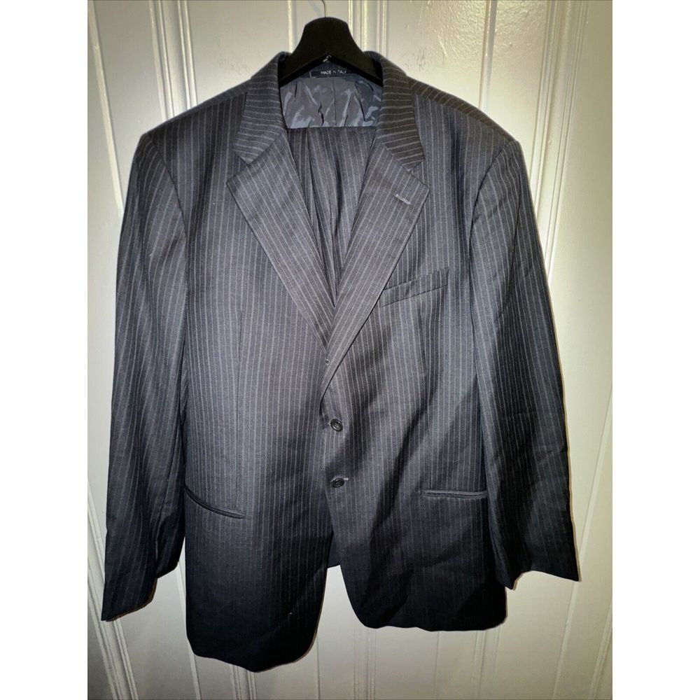 ARMANI COLLEZIONI Suit 46R W40 Good Condition Italy Black Stripes 2 Piece Italy